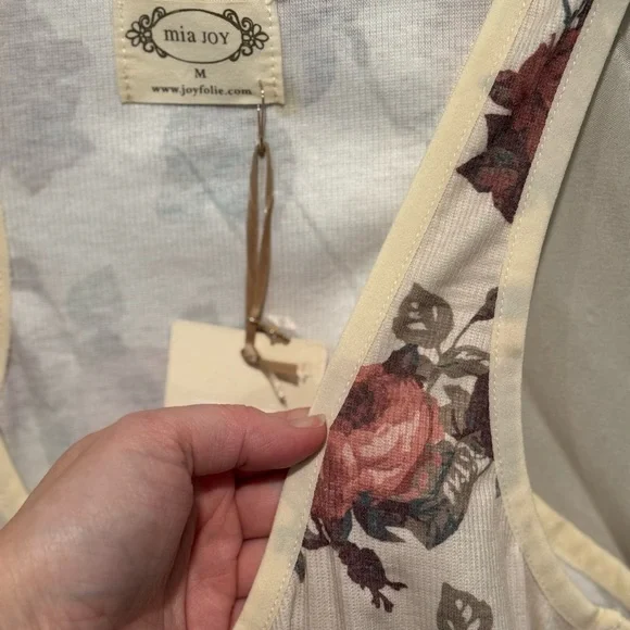 Joyfolie Floral Dress with Cream and Red Accents - Picture 3 of 3